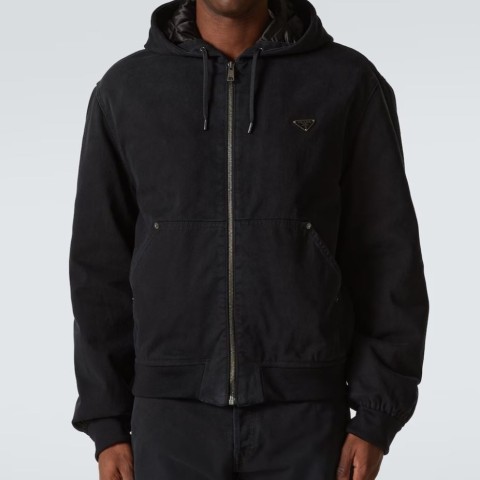 레플리카 프라다 삼각 로고 패치 코튼 후드 자켓 TOP팩토리