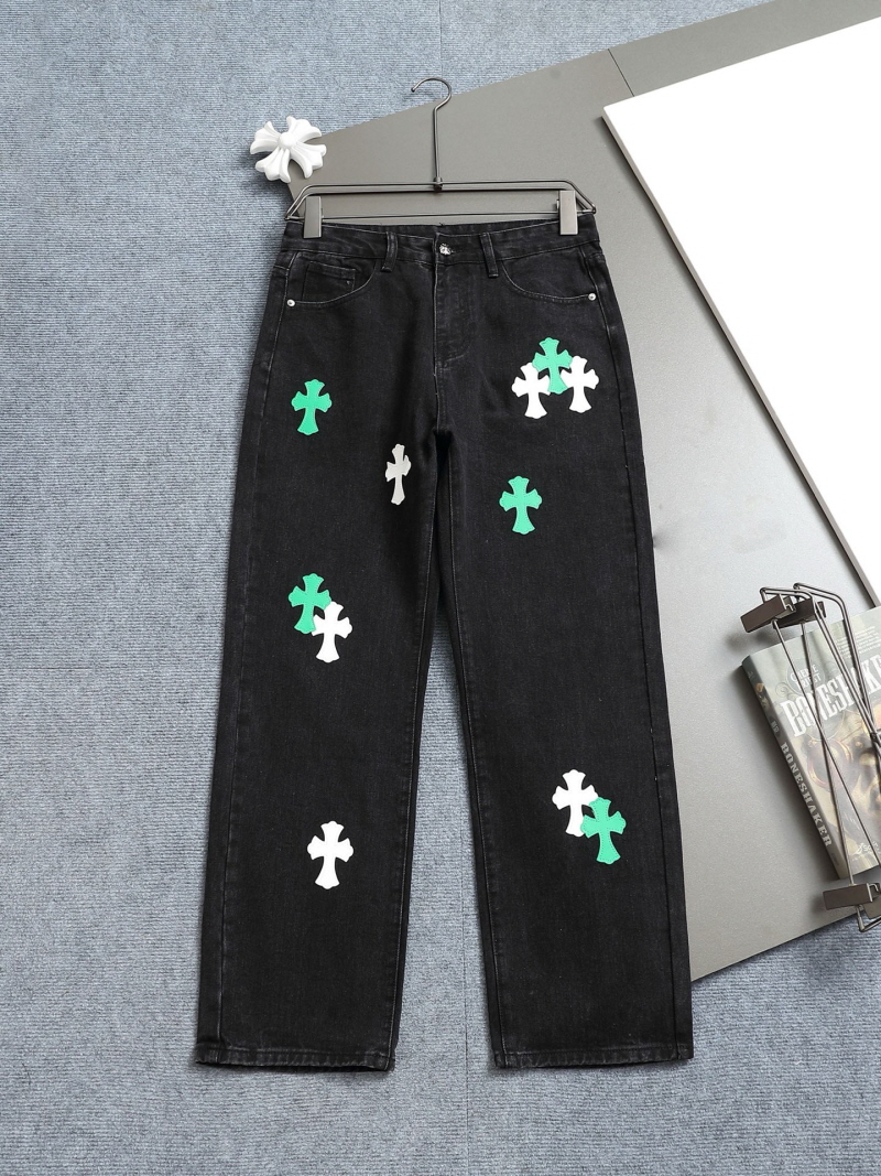 크롬하츠 그린&화이트 크로스 패치 데님팬츠 CMD팩토리