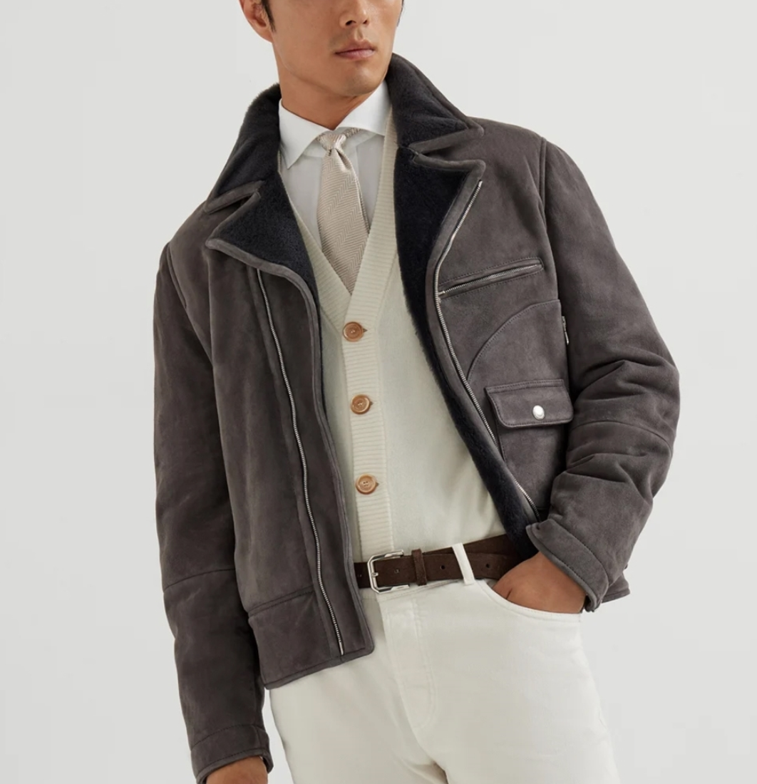 브루넬로 쿠치넬리 톤온톤 스웨이드 시어링 바이커 자켓 VAL팩토리